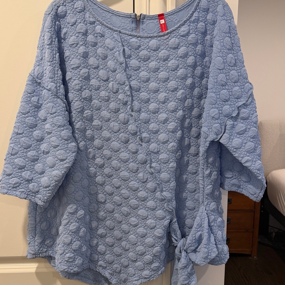 IC COLLECTION Light Blue Textured Tie-Hem Tunic